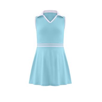 Girls Tennis Dress Golf Outfit Sleeveless Athletic Dresses Polo V Neck Sport Skirt with Pockets