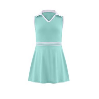 Girls Tennis Dress Golf Outfit Sleeveless Athletic Dresses Polo V Neck Sport Skirt with Pockets