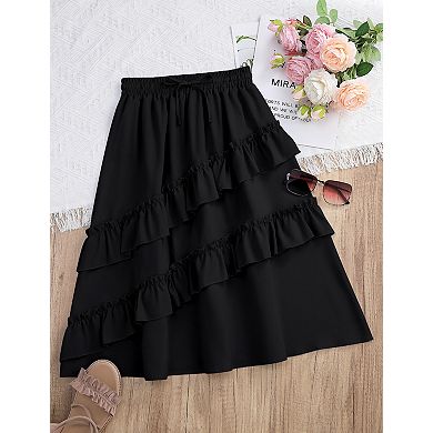 Girls High Waist Ruffle Maxi Skirt
