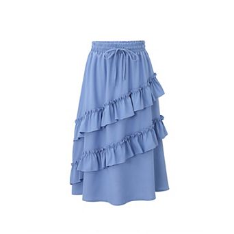 Girls High Waist Ruffle Maxi Skirt