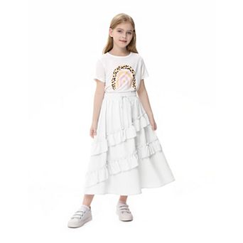 Girls High Waist Ruffle Maxi Skirt