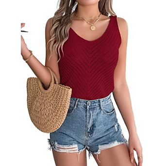 Womens V Neck Sleeveless Tank Tops Lightweight Crochet Hollow Out Summer Beach Vacation Cool Vest