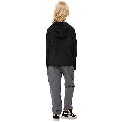 Girls'Block Hooded Windbreaker Half-Zip Waterproof Pullover Jacket with Kangaroo Pocket