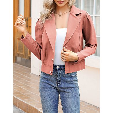 Women's Jackets Cropped Blazer Puff Long Sleeve Casual Notch Lapel Coats
