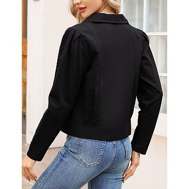 Women's Jackets Cropped Blazer Puff Long Sleeve Casual Notch Lapel Coats