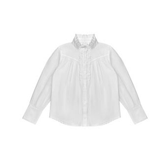 Girls Long Sleeve Blouse Button Down Shirts Ruffle Design Tops Premium Cotton Fall Summer Outfit