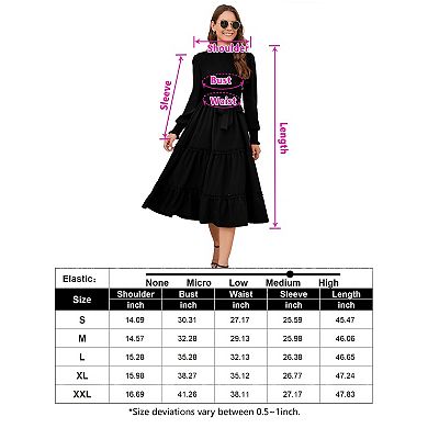 Women's Long Sleeve Midi Crew Neck A Line Flowy Long Dress
