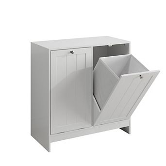White Tilted Laundry Hamper with Removable Fabric Baskets