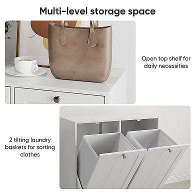 White Tilted Laundry Hamper with Removable Fabric Baskets