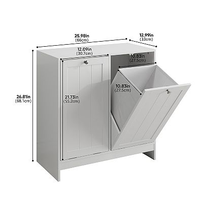 White Tilted Laundry Hamper with Removable Fabric Baskets