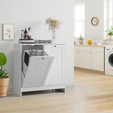 White Tilted Laundry Hamper with Removable Fabric Baskets