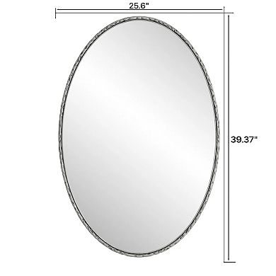 Iron Art Oval Retro Mirror with Antique Effect in Silver, Glass and MDF Frame, Wall Hanging for Bath