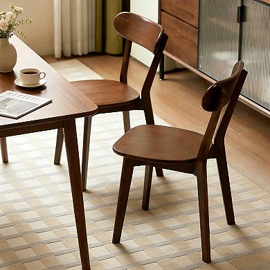 Mid-Century Modern Walnut Dining Chairs Set of 2, Brown