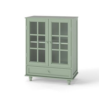 Minimalism Buffet Cabinet with Double Glass Doors and Drawer, Green