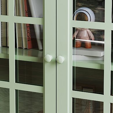 Minimalism Buffet Cabinet with Double Glass Doors and Drawer, Green