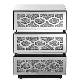 MIDOLA Silver 24 in Mirrored 3-Drawer Nightstand with Crushed Diamond Accents