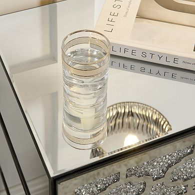 MIDOLA Silver 24-in. Mirrored 3-Drawer Nightstand with Crushed Diamond Accents