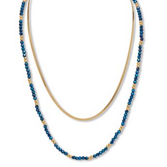 PalmBeach Jewelry Crystal 2 pc Stainless Steel Beaded Necklace 16-inch and 3-inch Extender