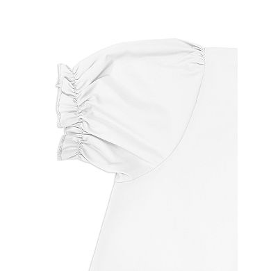 Girls Button Down Shirt Puff Sleeves Blouse Summer Cute Top Doll Collar School Uniform