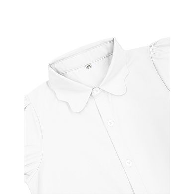 Girls Button Down Shirt Puff Sleeves Blouse Summer Cute Top Doll Collar School Uniform