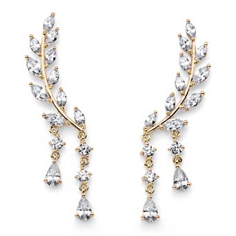 PalmBeach Jewelry Marquise-Cut Goldtone Crystal Ear Climber Earrings 1 5/8"
