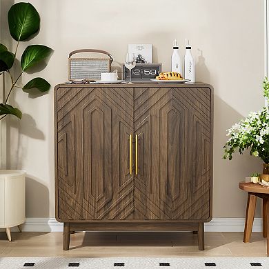 Modern Sideboard Buffet Cabinet with Carved 2 Doors and Adjustable Layer Board for Living Room