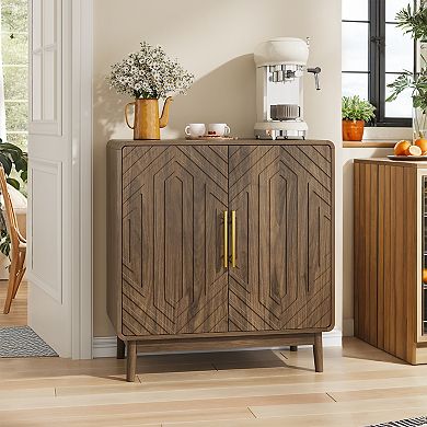 Modern Sideboard Buffet Cabinet with Carved 2 Doors and Adjustable Layer Board for Living Room
