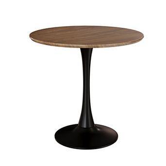 31.5" Walnut color Round Dining Table with MDF Table Top & Pedestal Base