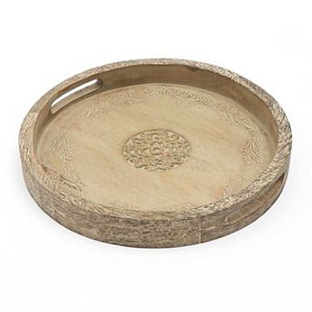 Round Mango Wood Serving Tray - 18" Rustic Brown