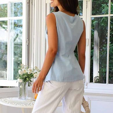 Women's V-Neck Sleeveless Vest Tailored Fitted Top Elegant Office Blouses