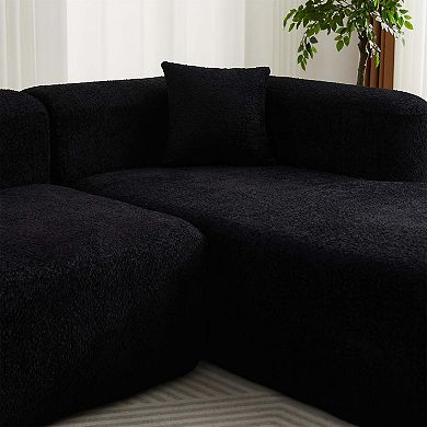 109.4" Modular Cloud Sofa Modern L-Shaped Curved Back Couch with 2 Pillows, Right Chaise