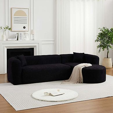 109.4" Modular Cloud Sofa Modern L-Shaped Curved Back Couch with 2 Pillows, Right Chaise