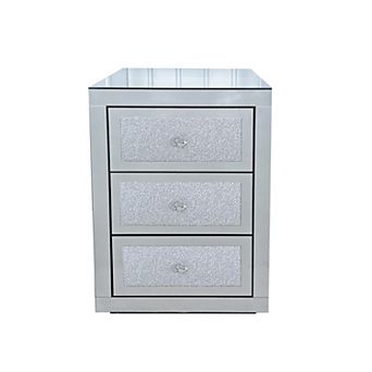 MIDOLA Silver 23 in Mirrored 3-Drawer Nightstand with Glitter Accents