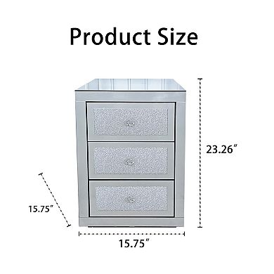 MIDOLA Silver 23-in. Mirrored 3-Drawer Nightstand with Glitter Accents