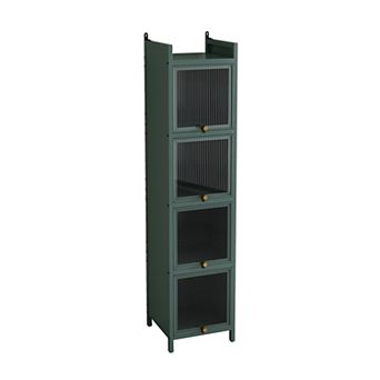 Modern Four-tier Glass Door Cabinet with Featuring Five-tier Storage, for Entryway Living Room