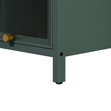 Modern Four-tier Glass Door Cabinet with Featuring Five-tier Storage, for Entryway Living Room