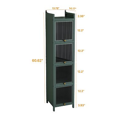 Modern Four-tier Glass Door Cabinet with Featuring Five-tier Storage, for Entryway Living Room