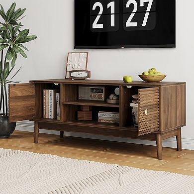 Mid-Century Modern 43.31 Inch TV Stand for 32-45 Inch TV, Walnut