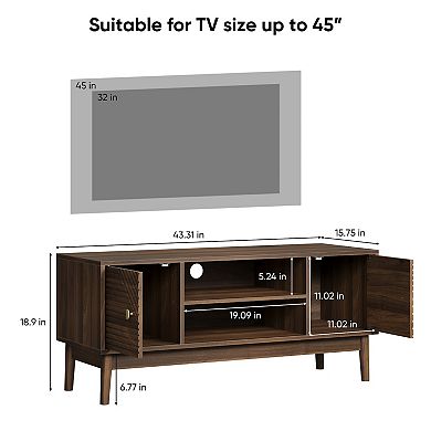Mid-Century Modern 43.31 Inch TV Stand for 32-45 Inch TV, Walnut