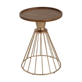 Hollow Edge Retro Art Pine Round Side Table, 18-Inch Diameter