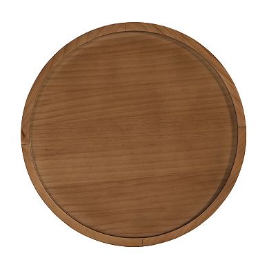 Hollow Edge Retro Art Pine Round Side Table, 18-Inch Diameter