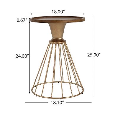 Hollow Edge Retro Art Pine Round Side Table, 18-Inch Diameter