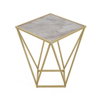Creative Simple Glass Side Table with Iron Frame and Tempered Glass Top, 15.75x15.75x20.25"