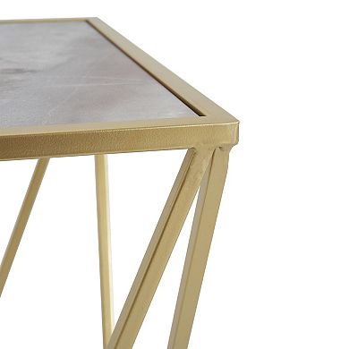Creative Simple Glass Side Table with Iron Frame and Tempered Glass Top, 15.75x15.75x20.25"