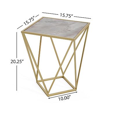 Creative Simple Glass Side Table with Iron Frame and Tempered Glass Top, 15.75x15.75x20.25"