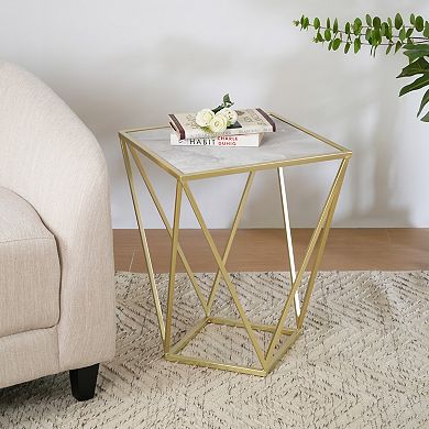 Creative Simple Glass Side Table with Iron Frame and Tempered Glass Top, 15.75x15.75x20.25"