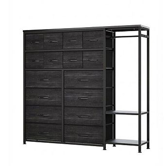 Fabric Storage Tower Dresser with 16 Drawers and Clothes Rack