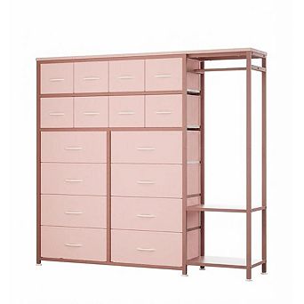 Fabric Storage Tower Dresser with 16 Drawers and Clothes Rack