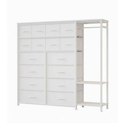 Fabric Storage Tower Dresser with 16 Drawers and Clothes Rack