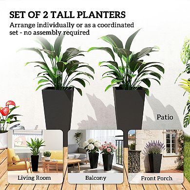 Outsunny 23" Tall Planters, Set of 2 Tapered Outdoor Planters,